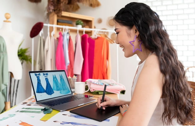 Beautiful asian woman fashion designer working in office studio entrepreneur sme business concept