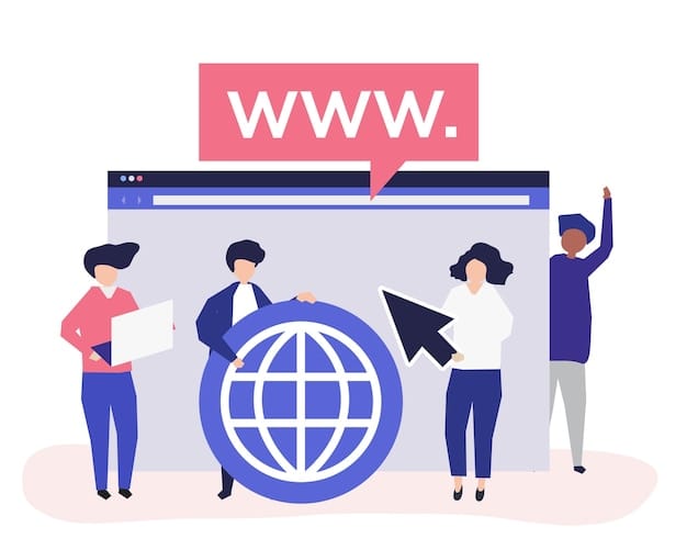 Characters of people holding internet search icons